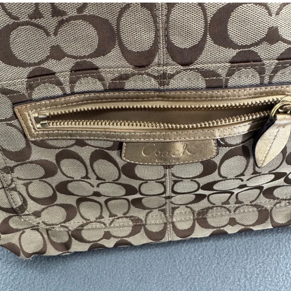 Coach Signature C Hobo Y2K Bag Medium Brown Gold F14691 Jacquard Shoulder Preppy